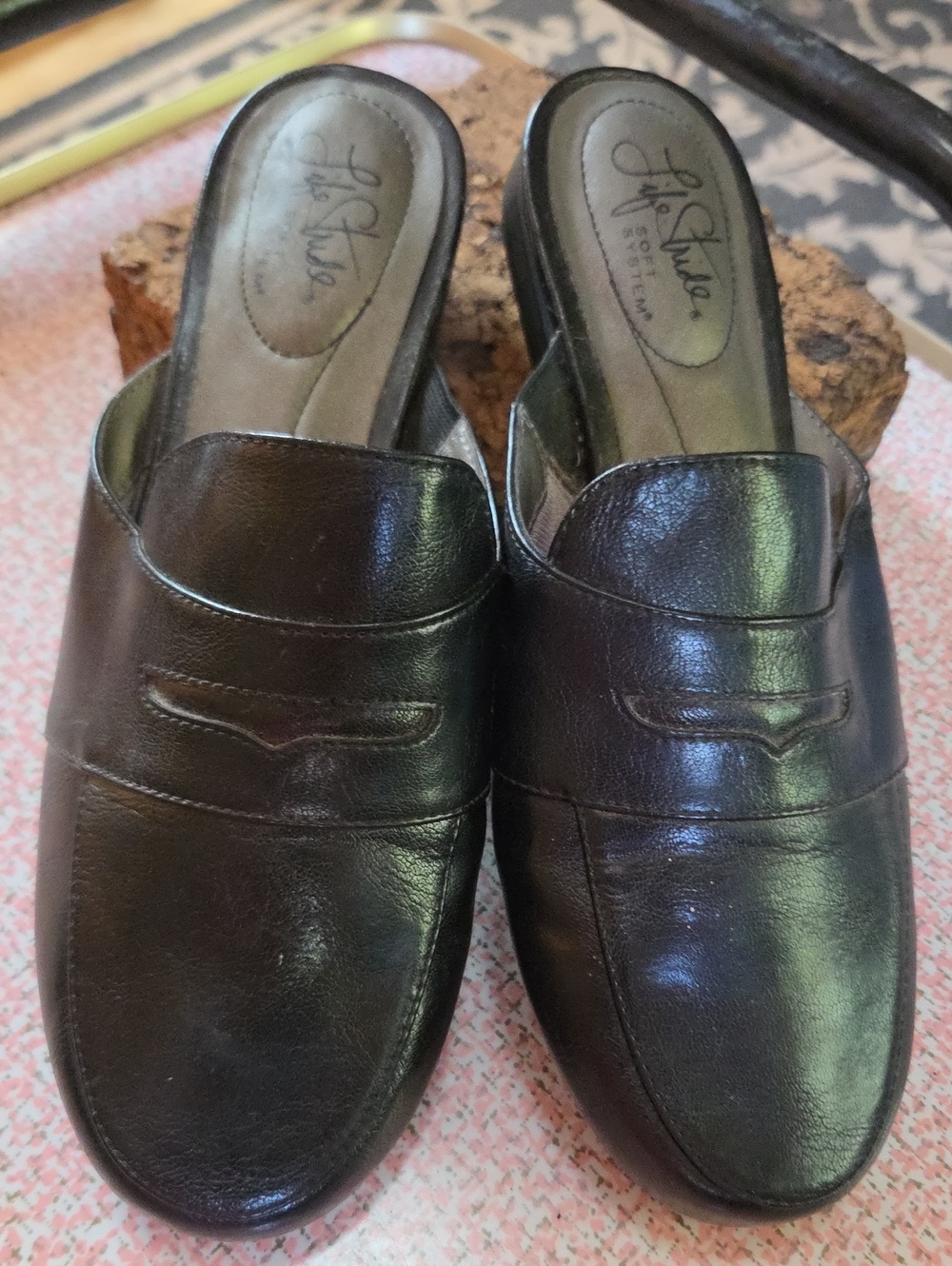 LifeStride Black Faux Leather Samera Loafer Mules Slip On Comfort Flat 7.5